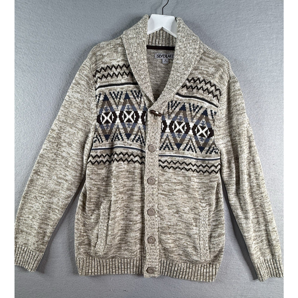 Silver Lake Aztec Cardigan Sz M Cotton Blend Shawl Neck‎ Southwestern Beige